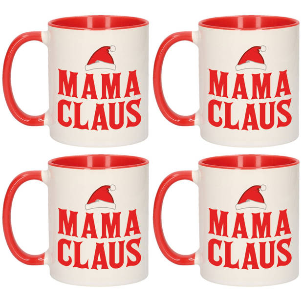 Set van 4x stuks mama Claus cadeau mokken/bekers moeder rood Kerstmis 300 ml - Bekers