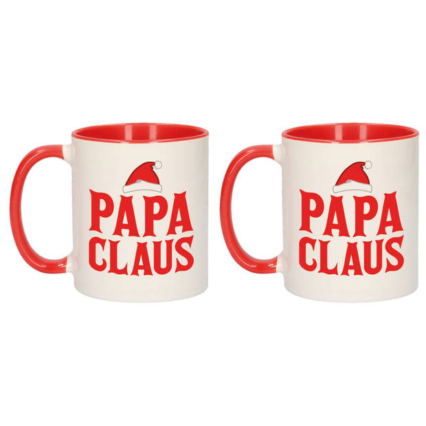 Set van 2x stuks papa Claus mokken/bekers kerstcadeau vader rood Kerstmis 300 ml - Bekers