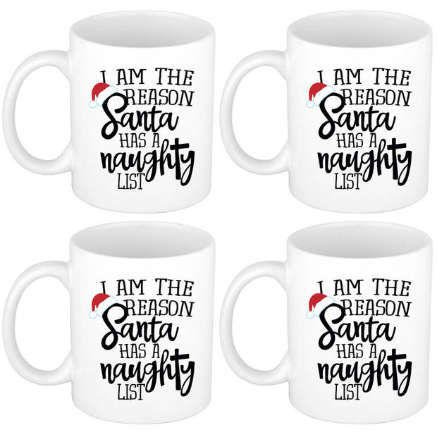 Set van 4x stuks I am the reason Santa has a naughty list cadeau mokken/bekers Kerstmis 300 ml - Bekers