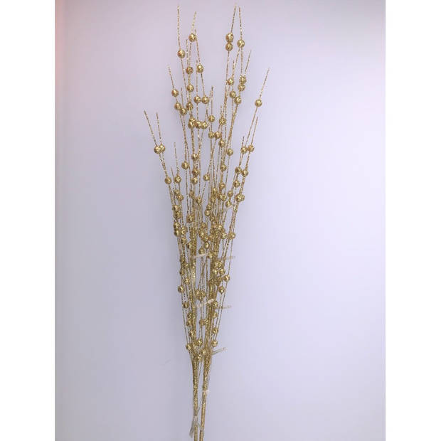 Glitter tak goud 76 cm decoratie kunstbloemen/kunsttakken met warm witte LED lichtjes - Kunstbloemen