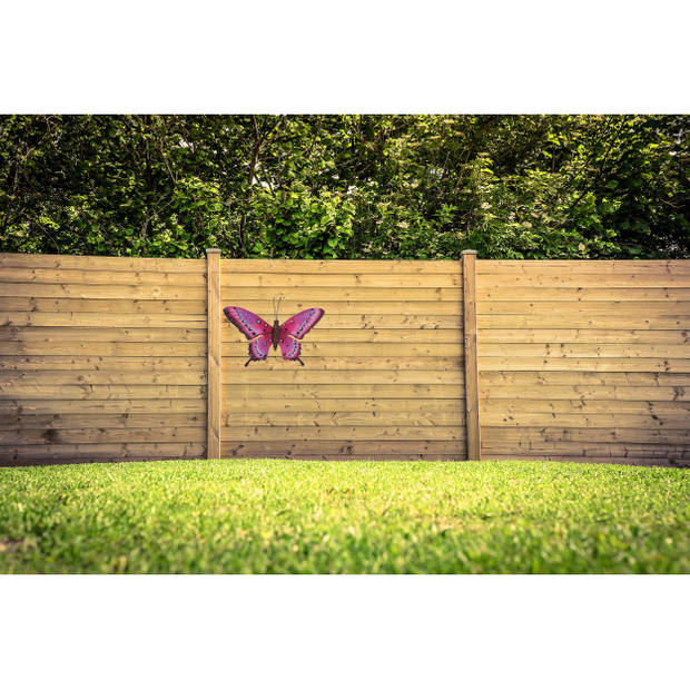 Tuindecoratie roze/lichtblauwe vlinder 44 cm - Tuinbeelden