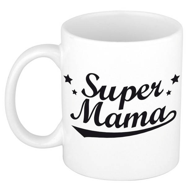 Cadeau beker Super mama + beertje met hartje - Moederdag/ Moeder cadeautje - feest mokken