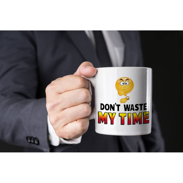 Dont waste my time cadeau mok / beker wit met smiley - cadeau collega - feest mokken