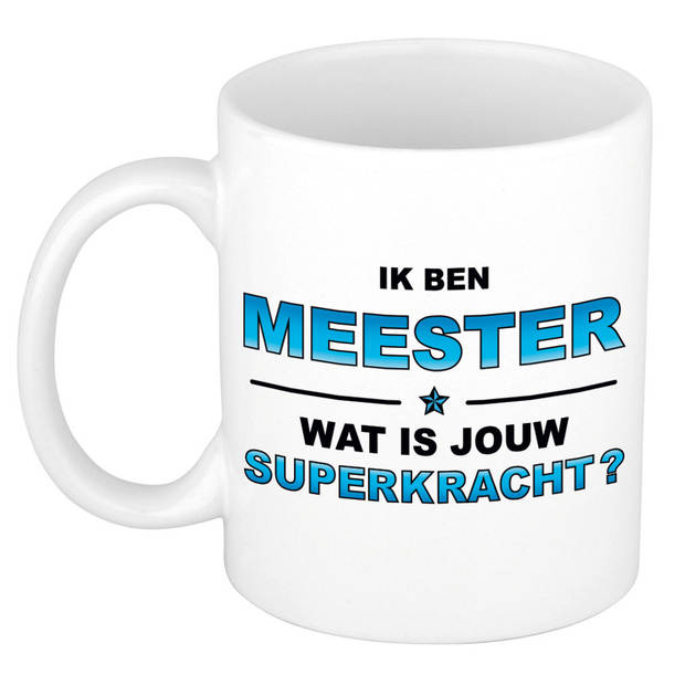 Ik ben meester wat is jouw superkracht cadeau mok / beker wit en blauw - cadeau / verjaardag / beroepen - feest mokken