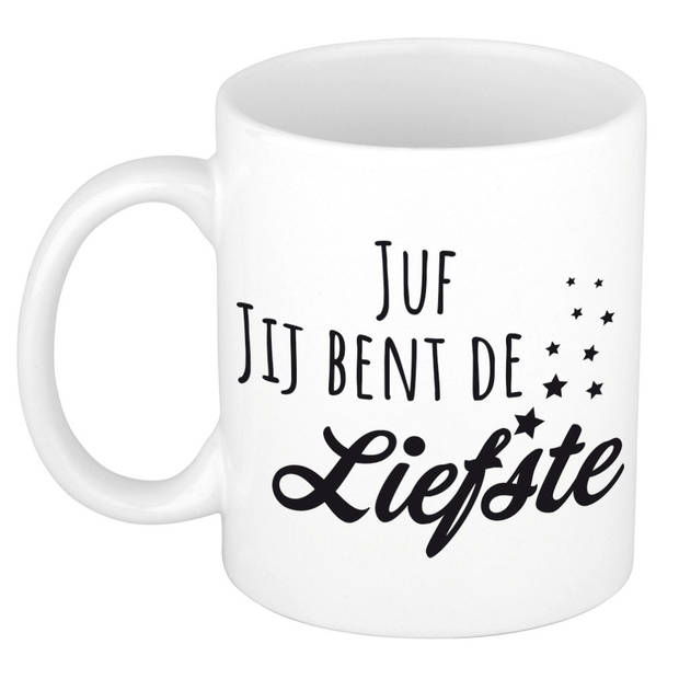 Juf jij bent de liefste cadeau mok / beker wit - verjaardag / bedankt kado juffrouw - feest mokken