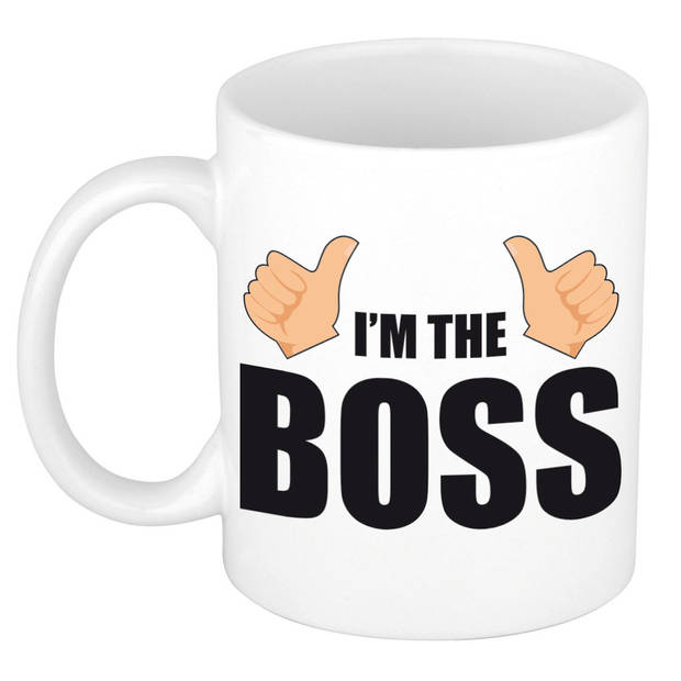 Im the boss duimpjes omhoog cadeau beker wit en zwart - kado mok voor een echte baas - feest mokken