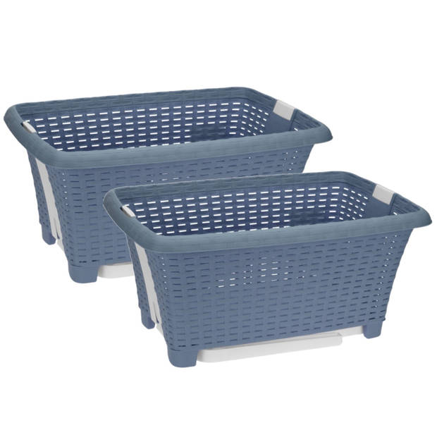 2x stuks kunststof wasmand op poten blauw 38 liter 60 x 40 cm - Wasmanden