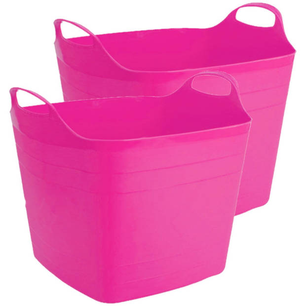 2x stuks flexibele kuip emmer/wasmand vierkant fuchsia roze 40 liter - Wasmanden