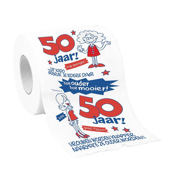 50 Jaar toiletpapier vrouw verjaardagscadeau decoratie/versiering - Fopartikelen