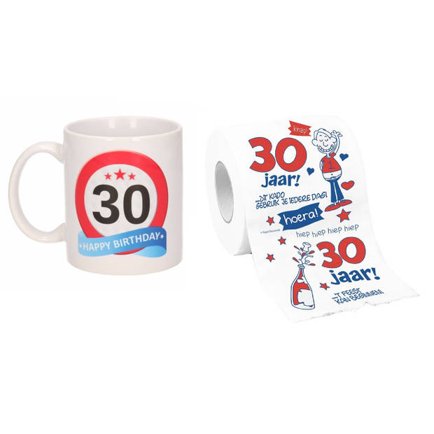 Cadeau set voor 30e verjaardag - Koffie mok en funny Wc-rol - Voor vrouwen van 30 - feest mokken