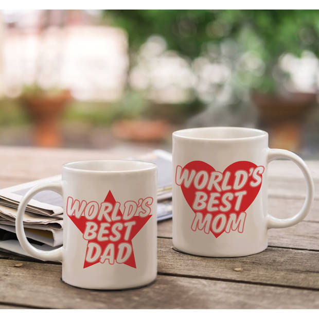 Worlds Best Mom en Dad mok rood - Vaderdag en moederdag cadeau - feest mokken