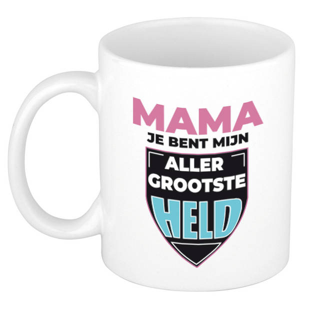 Mama je bent mijn allergrootste held cadeau koffiemok / theebeker wit 300 ml - feest mokken