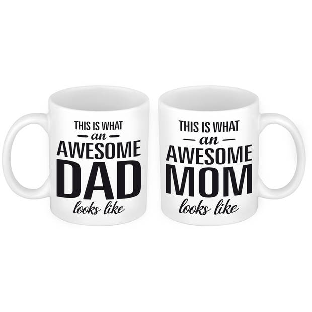 Awesome Dad mok en Mom mok - Vaderdag en moederdag cadeau - feest mokken