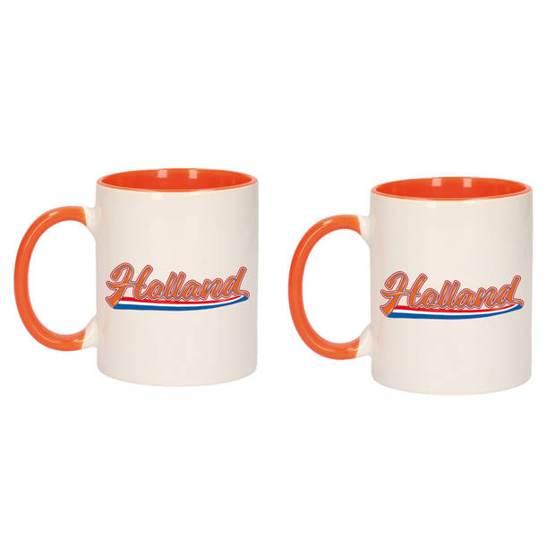 2x stuks mok/ beker wit en oranje Holland 300 ml - feest mokken