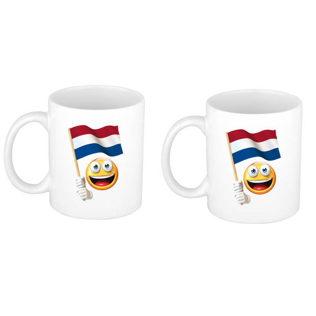 Mok/ beker wit smiley vlag Nederland 300 ml - feest mokken