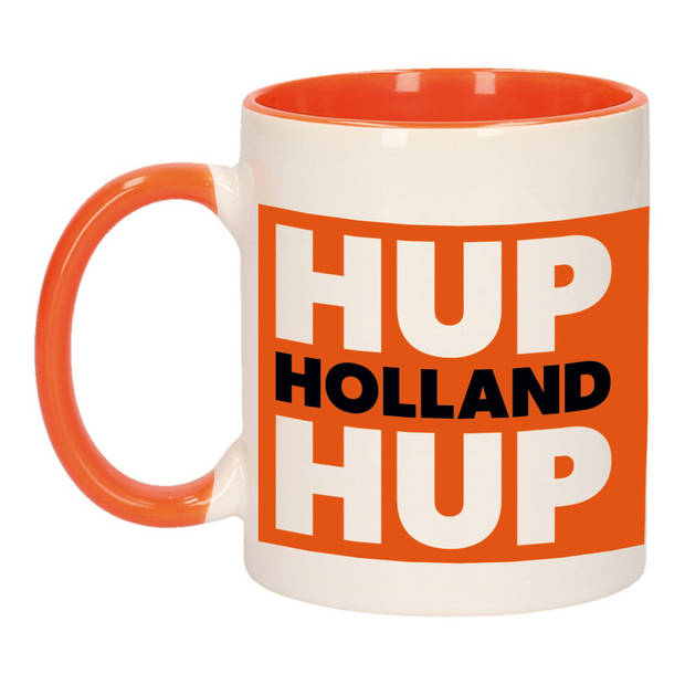 Mok/ beker oranje en wit Hup Holland hup 300 ml - feest mokken