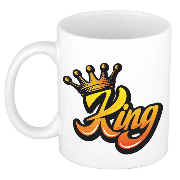 Mok/ beker wit Koningsdag King met kroon 300 ml - feest mokken