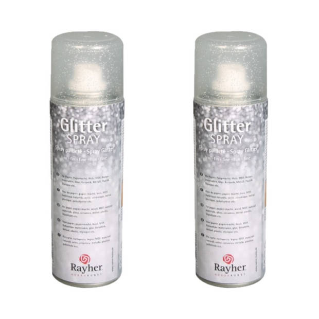 Set van 2x stuks glitter spray met zilveren fijne glitters - Hobbyverf