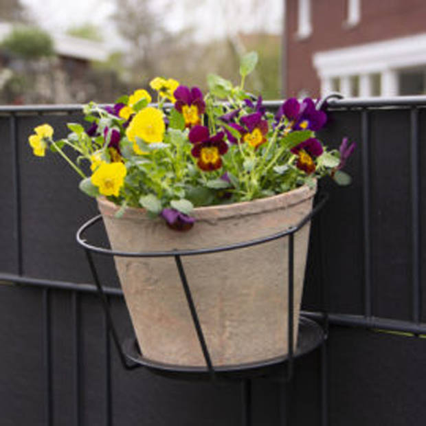 Esschert Design Balkon bloempothouder - bloembak met ophanging - zwart metaal - 22 x 27 x 22 cm - rond - Plantenpotten