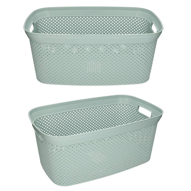 2x Wasmand/wasgoed draagmanden groen 35 liter 54 x 34 x 23 cm huishouden - Wasmanden