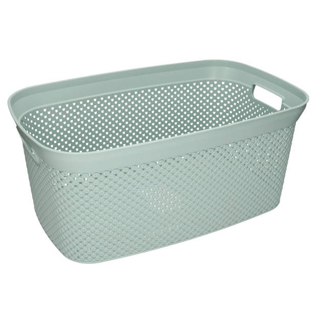 2x Wasmand/wasgoed draagmanden groen 35 liter 54 x 34 x 23 cm huishouden - Wasmanden