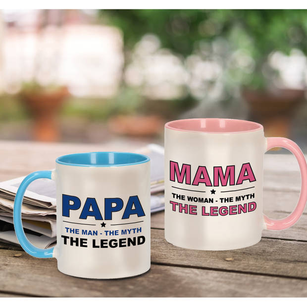 Papa en mama the legend mok met kleur - Vaderdag en moederdag cadeau - feest mokken