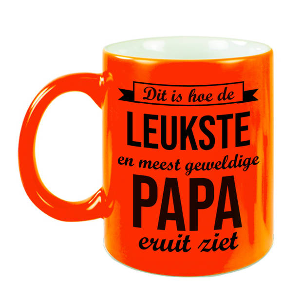 Leukste en meest geweldige papa cadeau mok / beker neon oranje 330 ml - cadeau verjaardag / Vaderdag - feest mokken