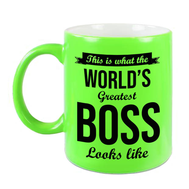 Worlds Greatest Boss cadeau mok / beker neon groen 330 ml - feest mokken