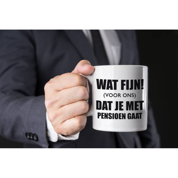 Wat fijn dat je met pensioen gaat witte cadeau koffiemok / theebeker afscheidscadeau 300 ml - feest mokken