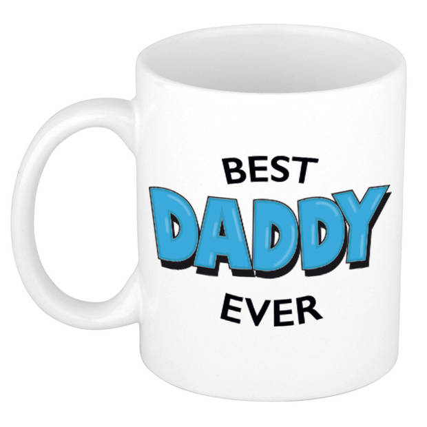 Best daddy ever cadeau koffiemok / theebeker wit met blauwe letters 300 ml - feest mokken