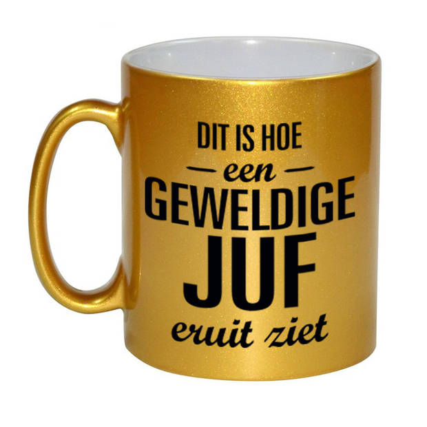 Geweldige juf cadeau mok / beker goudglanzend 330 ml - feest mokken