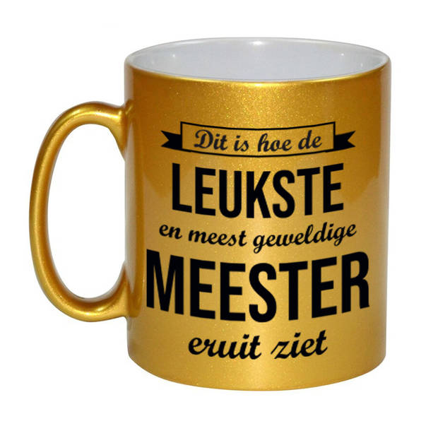 Leukste en meest geweldige meester cadeau mok / beker goudglanzend 330 ml - feest mokken