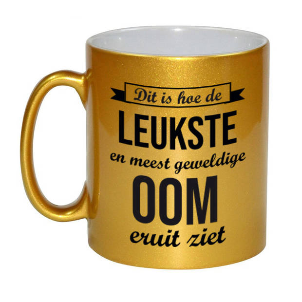 Leukste en meest geweldige oom cadeau mok / beker goudglanzend 330 ml - feest mokken