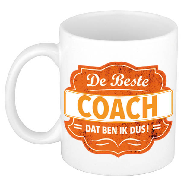 De beste coach cadeau mok / beker wit met oranje embleem 300 ml - feest mokken