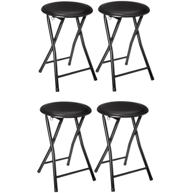 4x stuks bijzet krukje/stoel - Opvouwbaar - zwart/zwart - 46 cm - Bijzettafels
