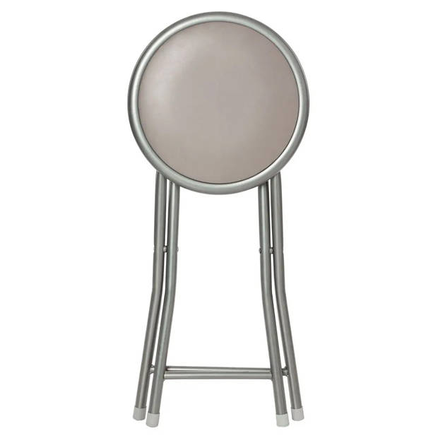 2x stuks bijzet krukje/stoel - Opvouwbaar - zilver/taupe - 46 cm - Bijzettafels