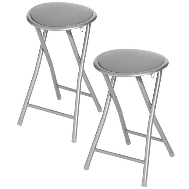 4x stuks bijzet krukje/stoel - Opvouwbaar - zilver/grijs - 46 cm - Bijzettafels