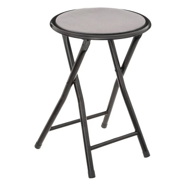 2x stuks bijzet krukje/stoel - Opvouwbaar - zwart/grijs - 46 cm - Bijzettafels