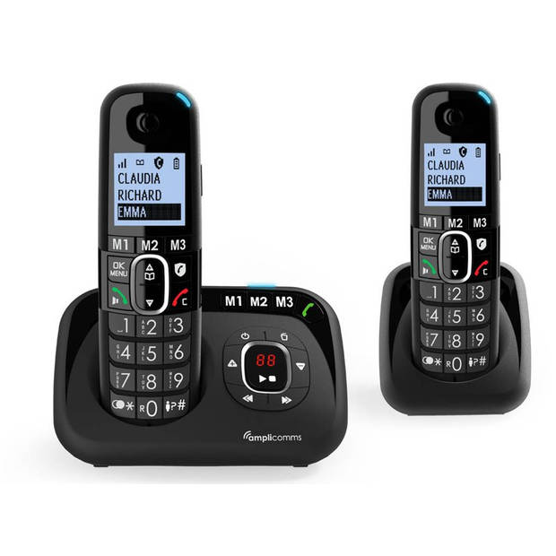 Amplicomms BT1582 draadloze duo huistelefoon voor de vaste lijn - 3 directe geheugen toetsen - handenvrij bellen