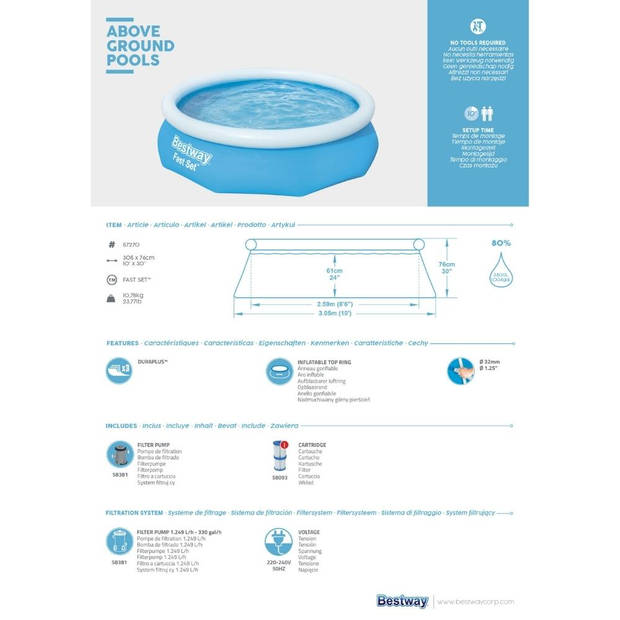 Bestway Zwembad Fast Set - Zwembadset - 305x76 cm