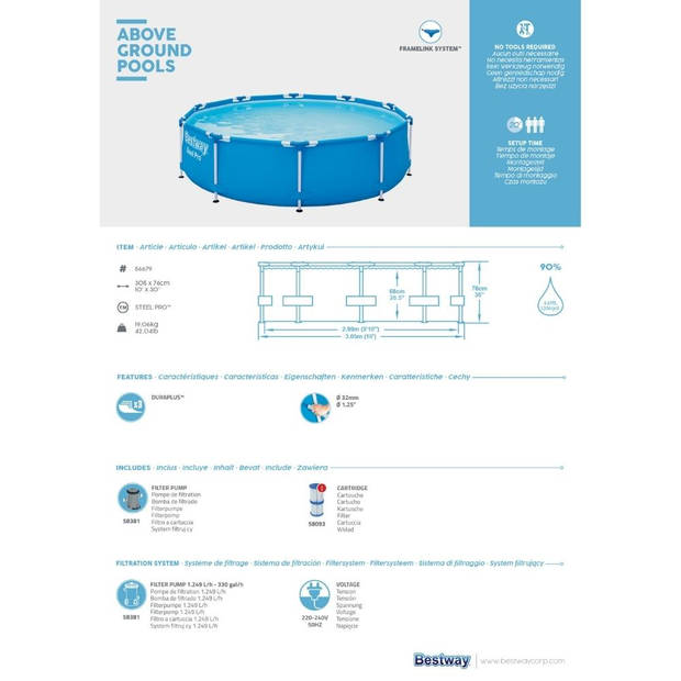 Bestway Zwembad Steel Pro - Zwembadpakket - 305x76 cm