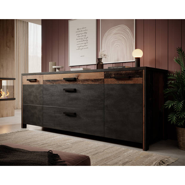 Meubella Dressoir Baron - Antraciet - Eiken - 197 cm