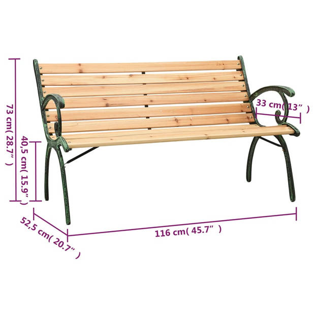 vidaXL Tuinbank 116 cm gietijzer en massief vurenhout