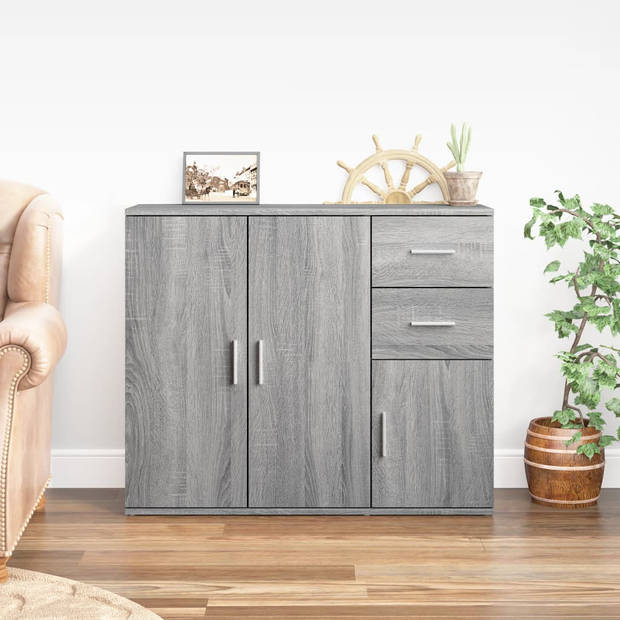 The Living Store Dressoir Classic Grey Sonoma Eiken - 91x29.5x75 cm - Stevig bewerkt hout