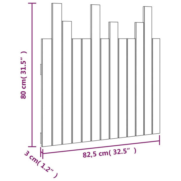 vidaXL Hoofdbord wandmontage 82,5x3x80 cm massief grenenhout grijs