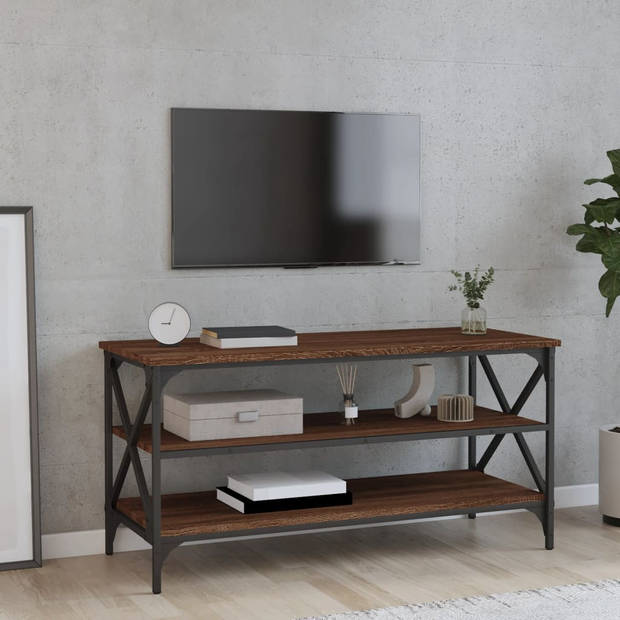 The Living Store Industrieel TV-meubel - 100x40x50 cm - Bruineiken hout en ijzer