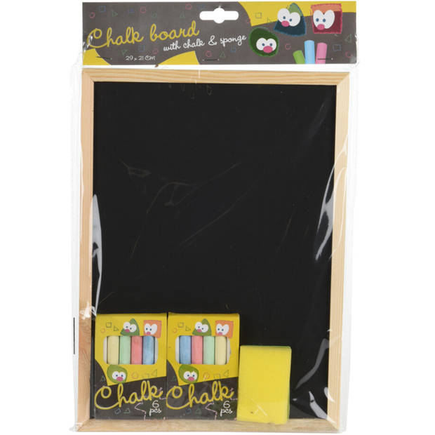 Krijtbord/schoolbord incl. gekleurde krijtjes en spons - 29 x 21 cm - Krijtborden
