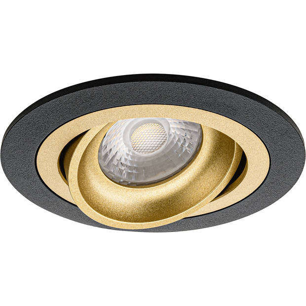 LED Spot Set - Pragmi Alpin Pro - GU10 Fitting - Inbouw Rond - Mat Zwart/Goud - 6W - Natuurlijk Wit 4200K - Kantelbaar