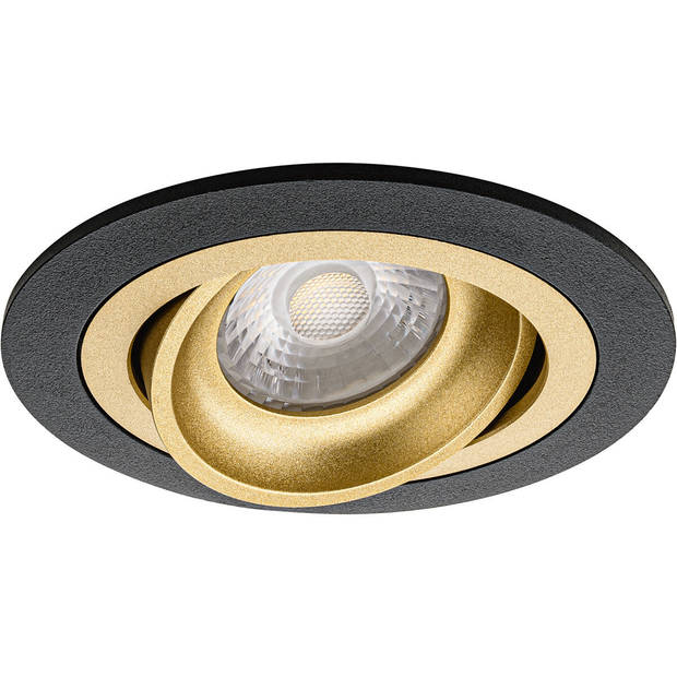 LED Spot Set - Pragmi Alpin Pro - GU10 Fitting - Inbouw Rond - Mat Zwart/Goud - Kantelbaar Ø92mm - Philips - CorePro 830