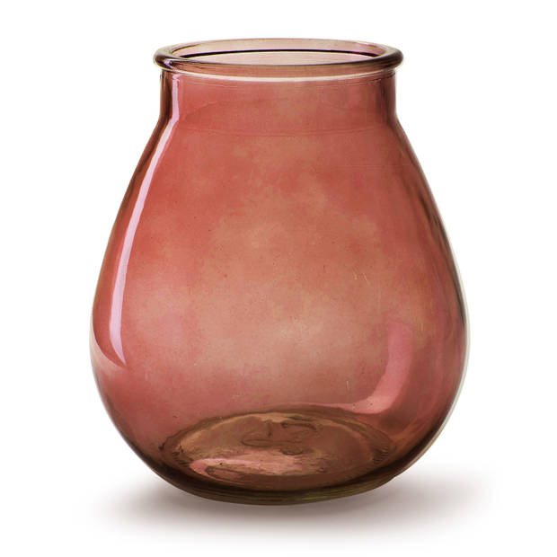 Bloemenvaas druppel vorm type - rood/transparant glas - H22 x D20 cm - Vazen